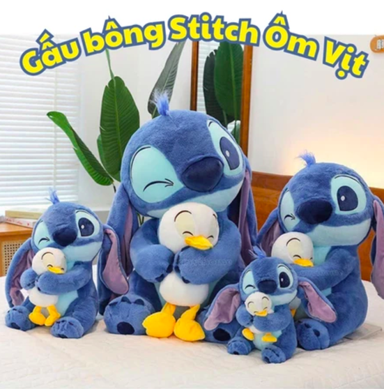 Thú nhồi bông Stitch ôm vịt dễ thương - Size từ 40 đến 80cm - Quà tặng gấu bông Stitch êm mịn cho bé