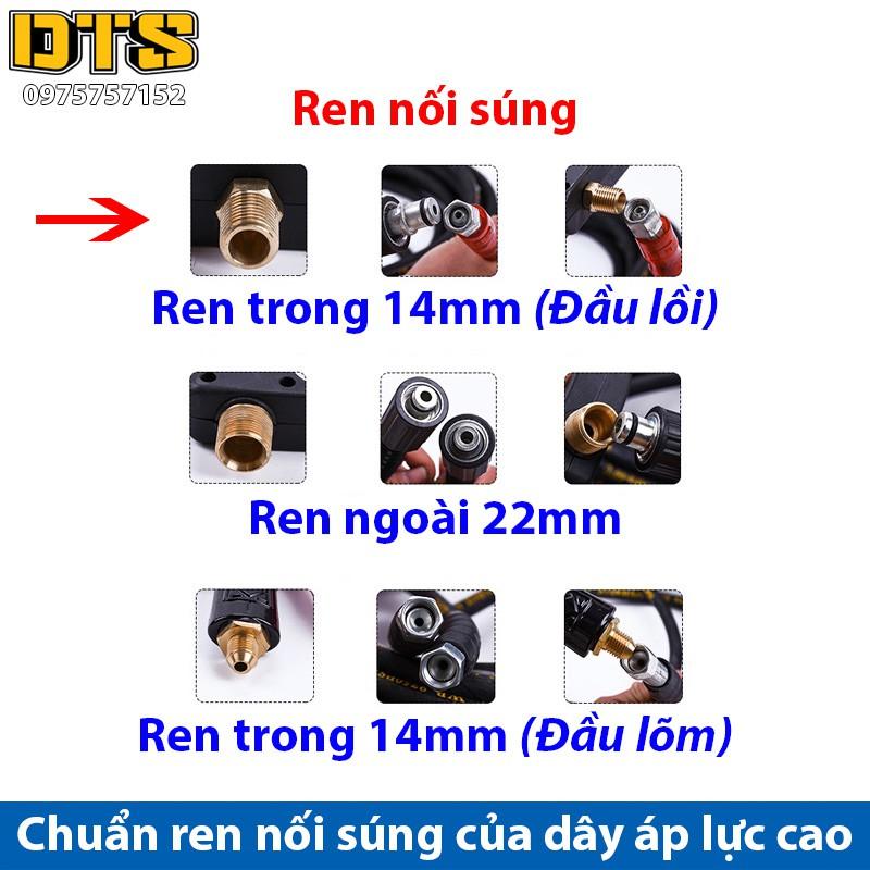 10m Dây rửa xe cao áp cho máy xịt rửa áp lực - Ren trong 14mm_Đầu lồi