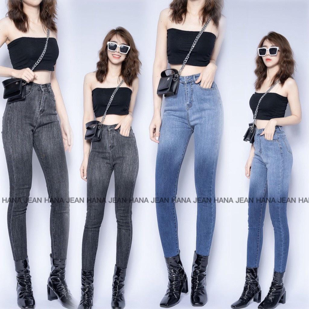 Quần Jeans Nữ cạp cao Skiny Loang Dáng Ôm Trơn 2 Màu Siêu Xinh