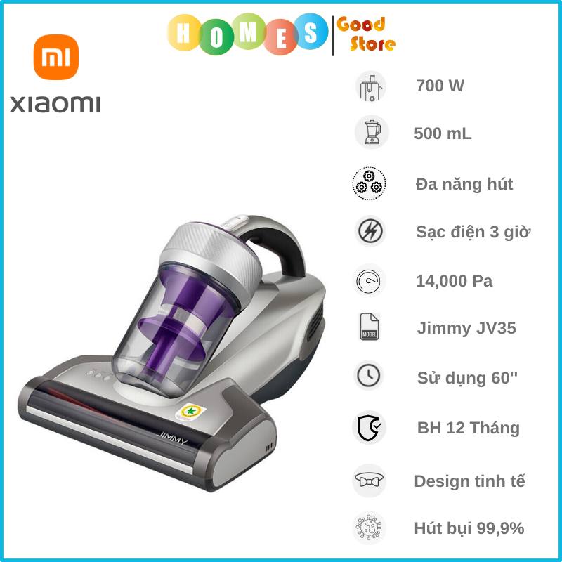 Máy Hút Bụi Cầm Tay Tia UV Xiaomi Jimmy JV35 Diệt Khuẩn, Chống Ve, Rận 700W - Hàng Chính Hãng