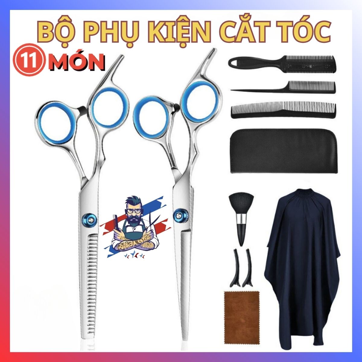 Bộ Kéo Cắt Tóc Nam Chuyên Nghiệp TẶNG LƯỢC + Phụ Kiện Có Bao Kéo Sang Trọng, Bộ kéo cắt tỉa tóc gia đình 11 món ,kéo cắt tóc trẻ em ,salon tóc đều phù hợp sử dụng