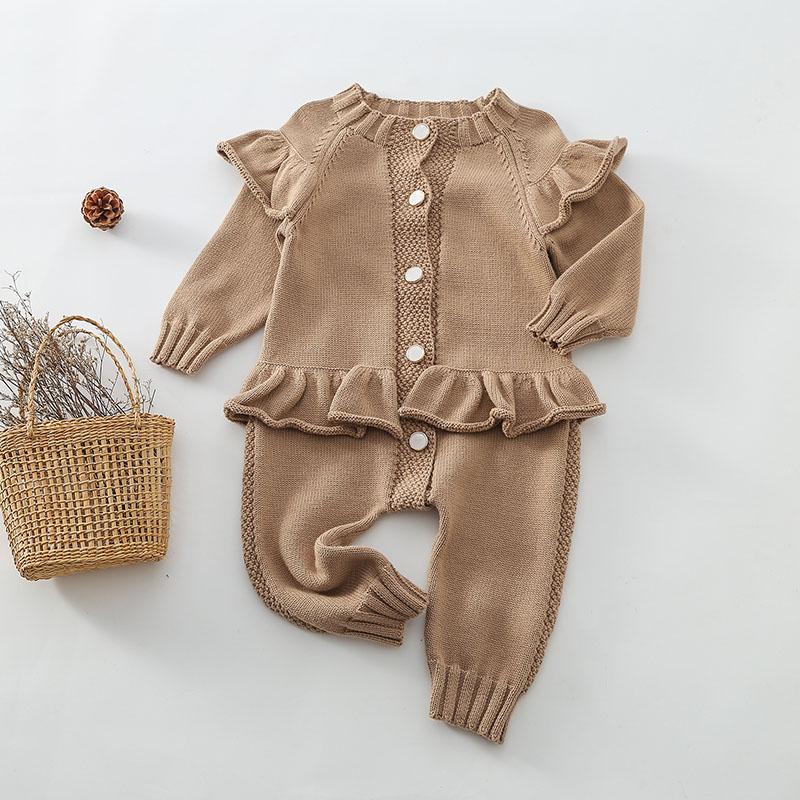 MILANCEL 2021 Thu Quần Áo Dài Đan Áo Liền Quần Jumpsuit Ren Bé Gái Trang Phục Hàn Quốc Sơ Sinh Áo Liền Quần Cho Bé Gái Quần Áo