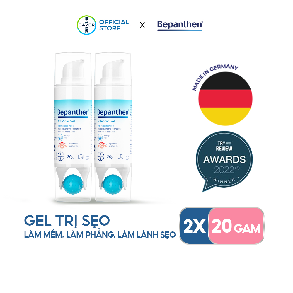 Combo 2 Gel Giúp Ngăn Ngừa Hình Thành Sẹo Đỏ và Sẹo Lồi BEPANTHEN Anti-Scar 20G x2 Kèm Dụng Cụ Xoa Bóp