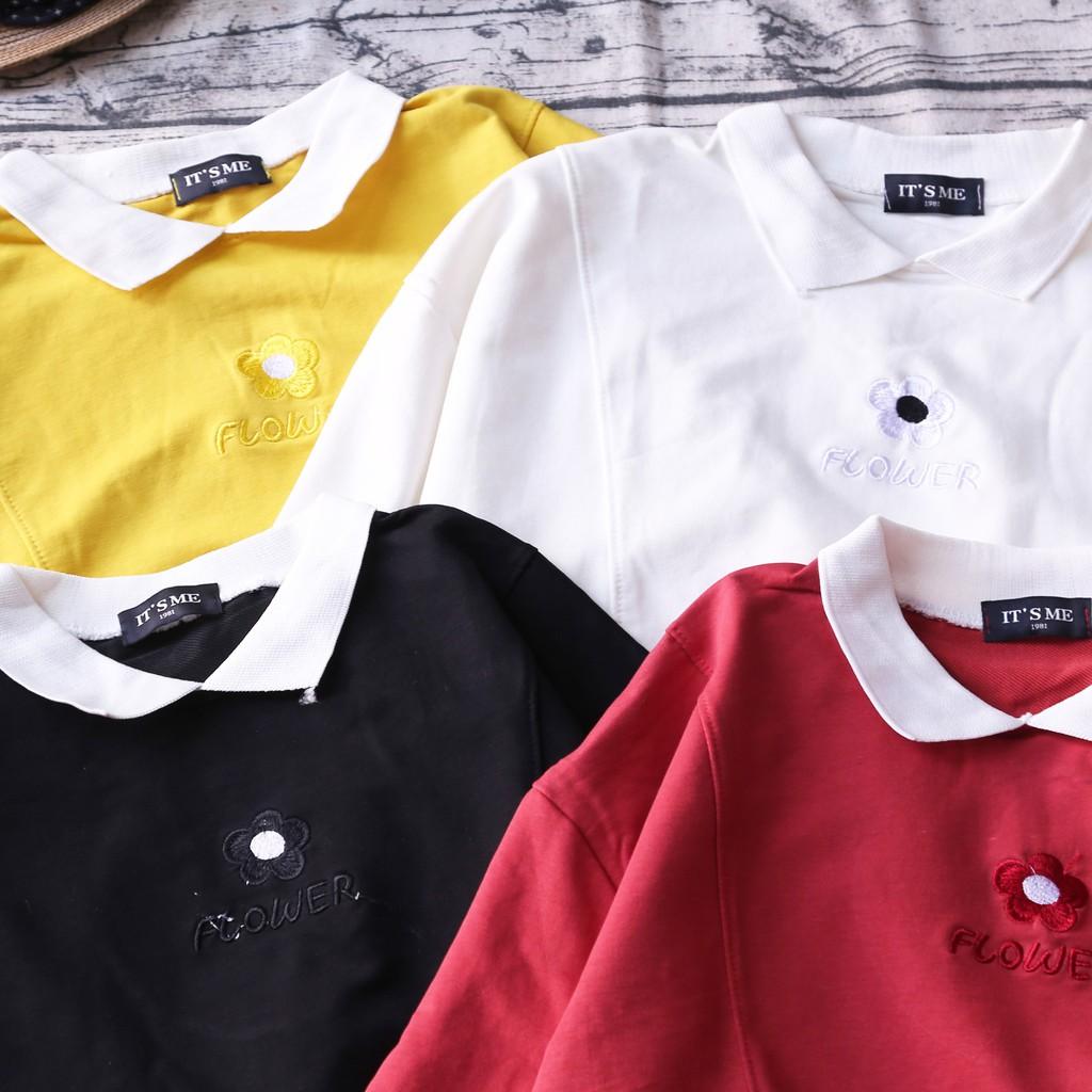 ÁO NỈ THÊU HOA PHỐI CỔ POLO