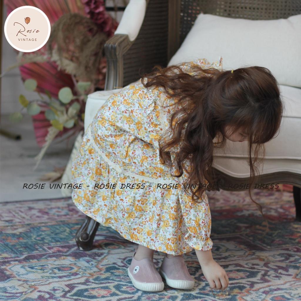 Váy hoa nhí ROLIA chất vải thô mềm hoa nhí vàng cho bé gái từ 9-36kg V06