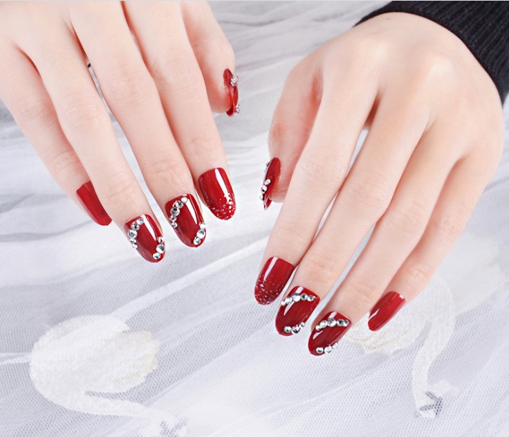 Móng tay giả nail thời trang đính đá - Bộ 12 móng