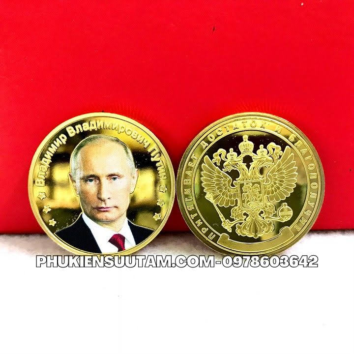 Xu Lưu Niệm Tổng Thống Putin Mạ Vàng In Màu, đường kính: 4cm, màu vàng - SP005866