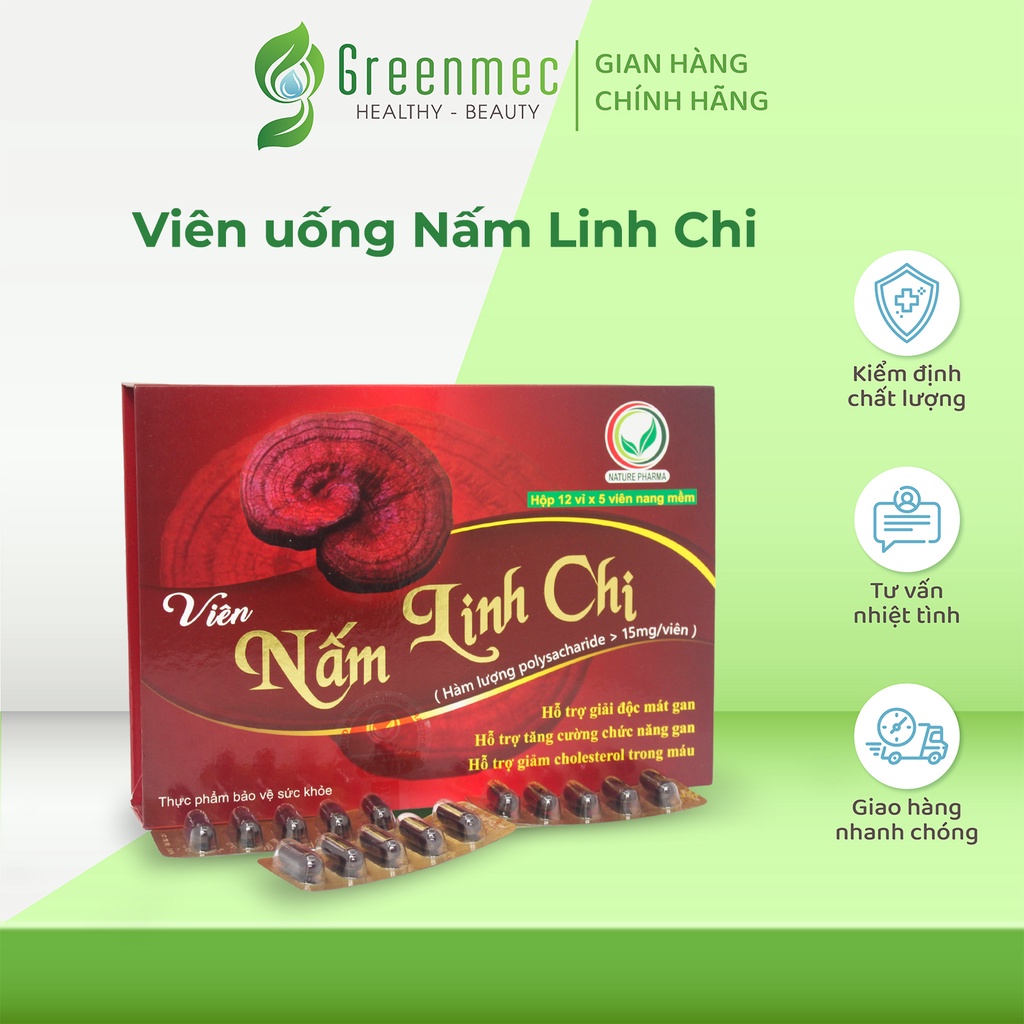 Viên Nấm Linh Chi Hỗ Trợ Giảm Thiểu Oxy Hóa, Giảm Xơ Vữa Động Mạch - Greenmec