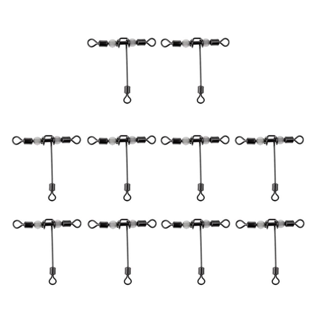 10Pcs Fishing Crimp Swivels Cross-line Swivels T-shape Hook Line Connector with Luminous Beads