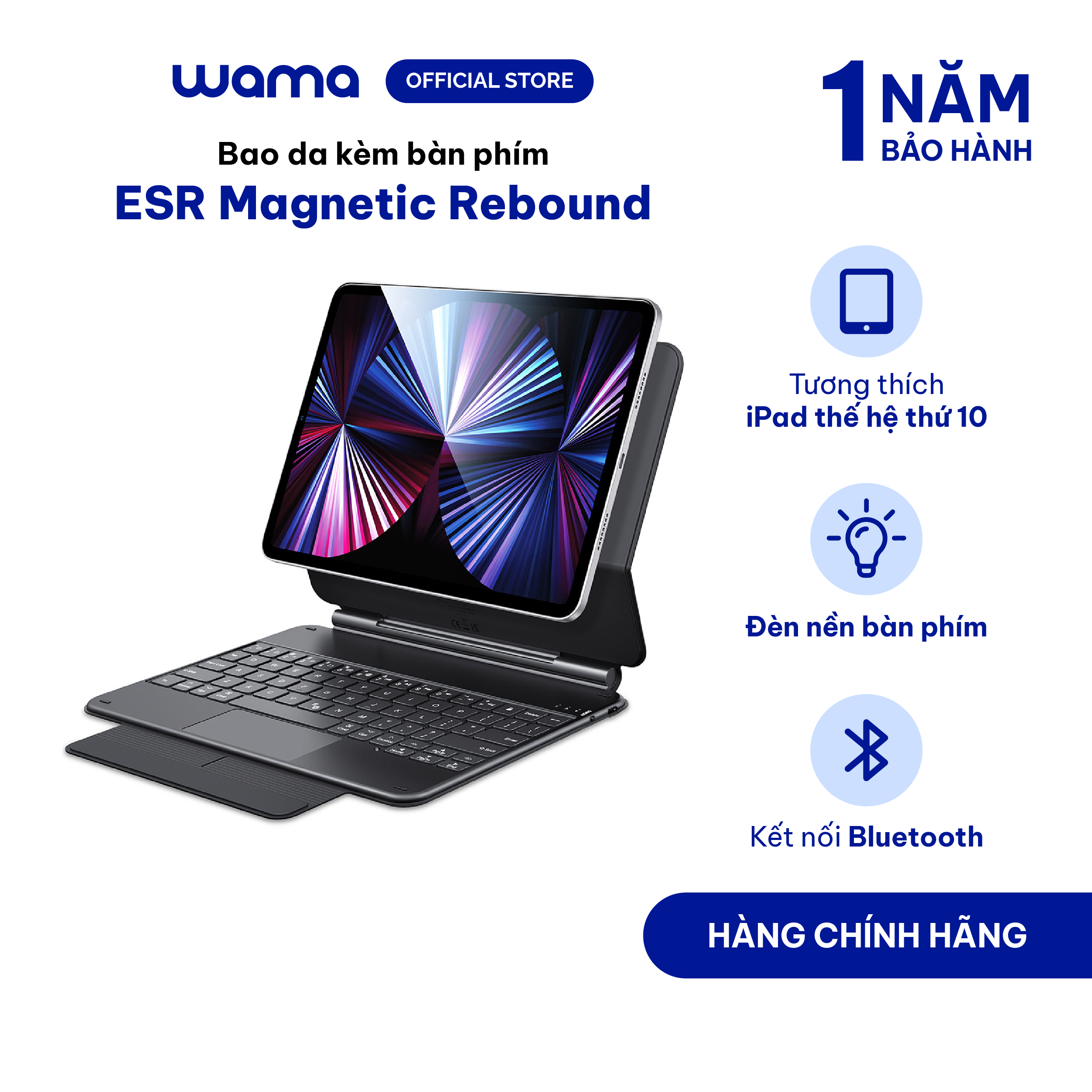 Bao da kèm bàn phím ESR Magnetic Rebound dành cho iPad màu đen - Hàng chính hãng