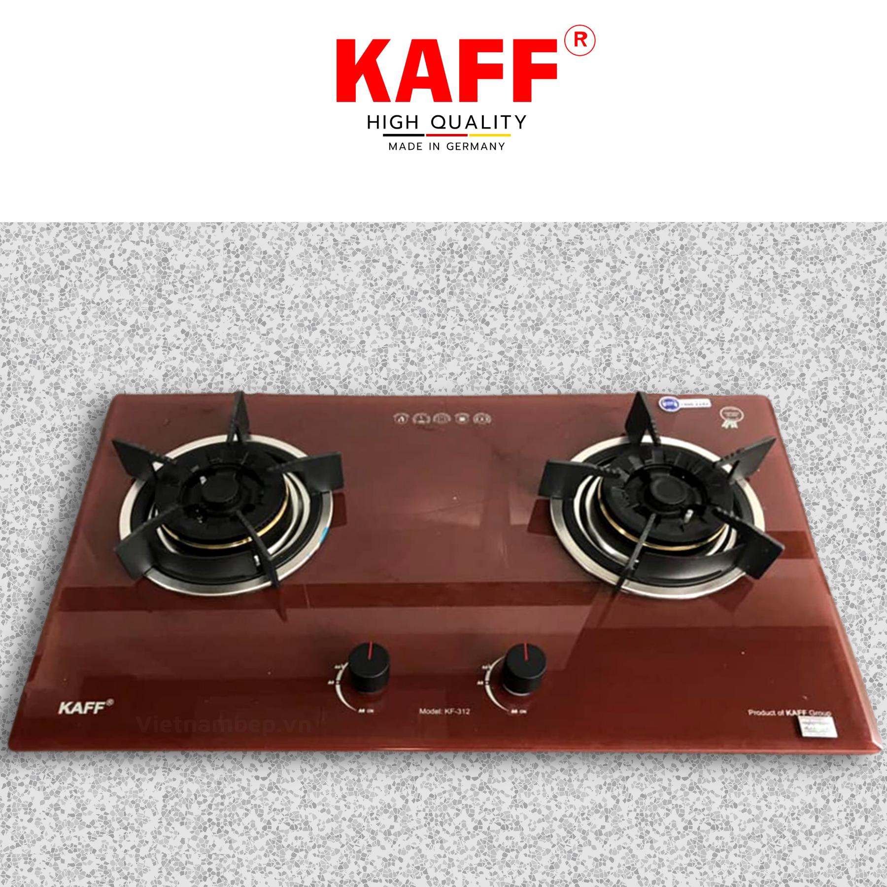 Bộ Bếp ga âm đỏ sang trọng KAFF KF- 312 bao gồm: Bếp ga + chảo chống dính cao cấp + bộ van ga - Hàng chính hãng