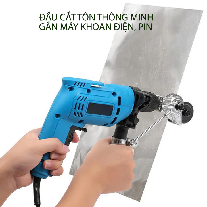 Đầu chuyển đổi máy khoan điện 220V, pin 12-24V đa năng thành máy cắt tôn đa năng