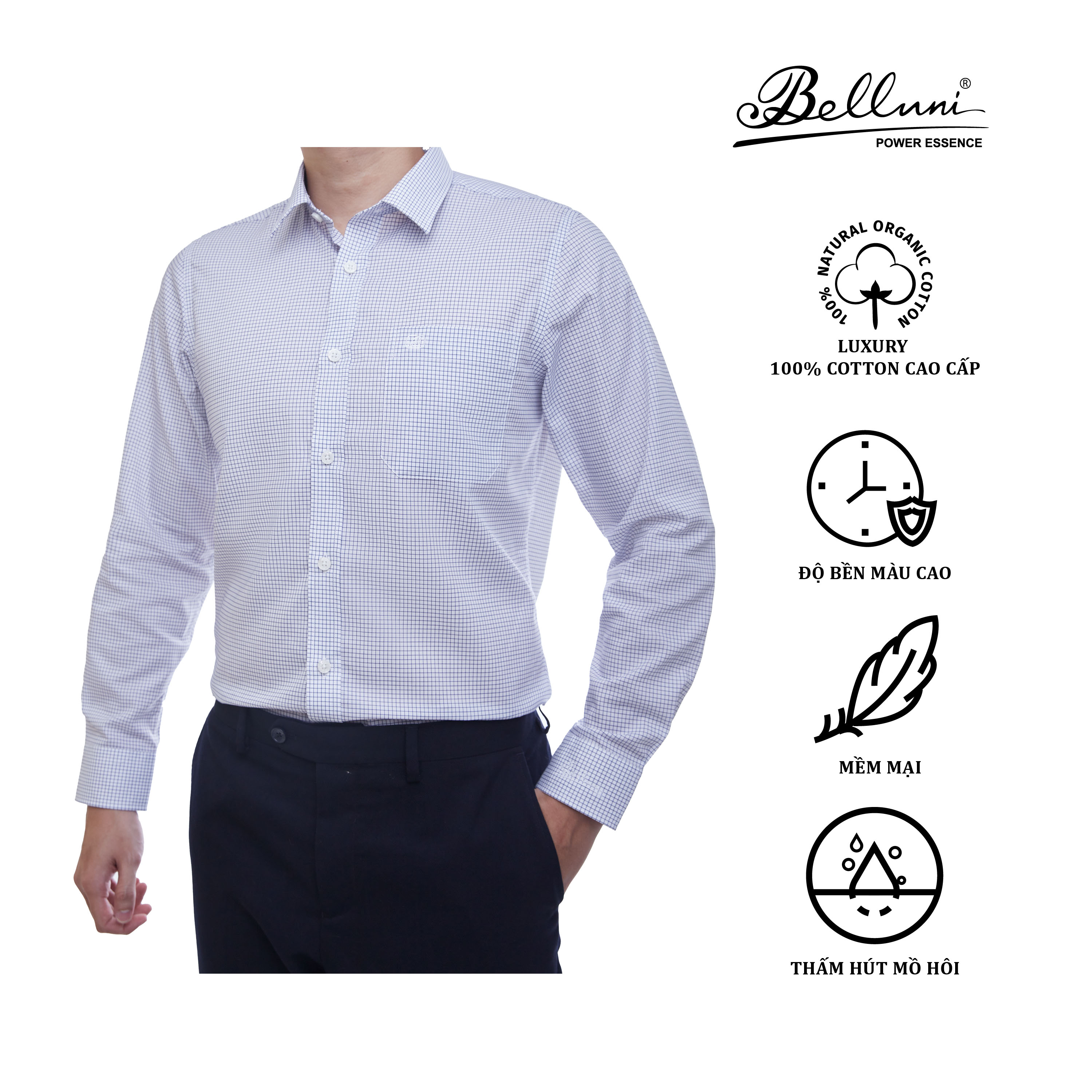 Áo sơ mi nam dài tay BELLUNI LUXURY Chất liệu từ  Cotton Cao cấp - ABD.CM.BE.164.V2