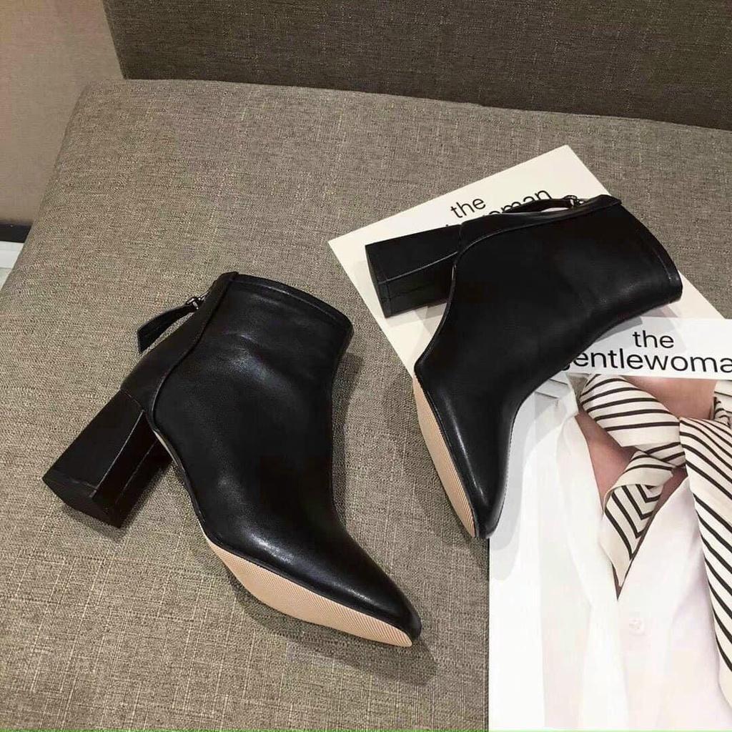 Giày bốt cao gót cổ thấp đế vuông 5p khoá sau thời trang mới 2022 cho nữ, em này đi siêu êm , xinh ,phối set nàocũngsang