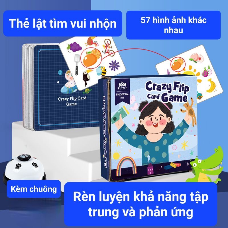 Trò chơi trí tuệ tìm điểm giống nhau trên mỗi cặp thẻ kèm chuông rèn luyện trí thông minh và giải trí cho bé