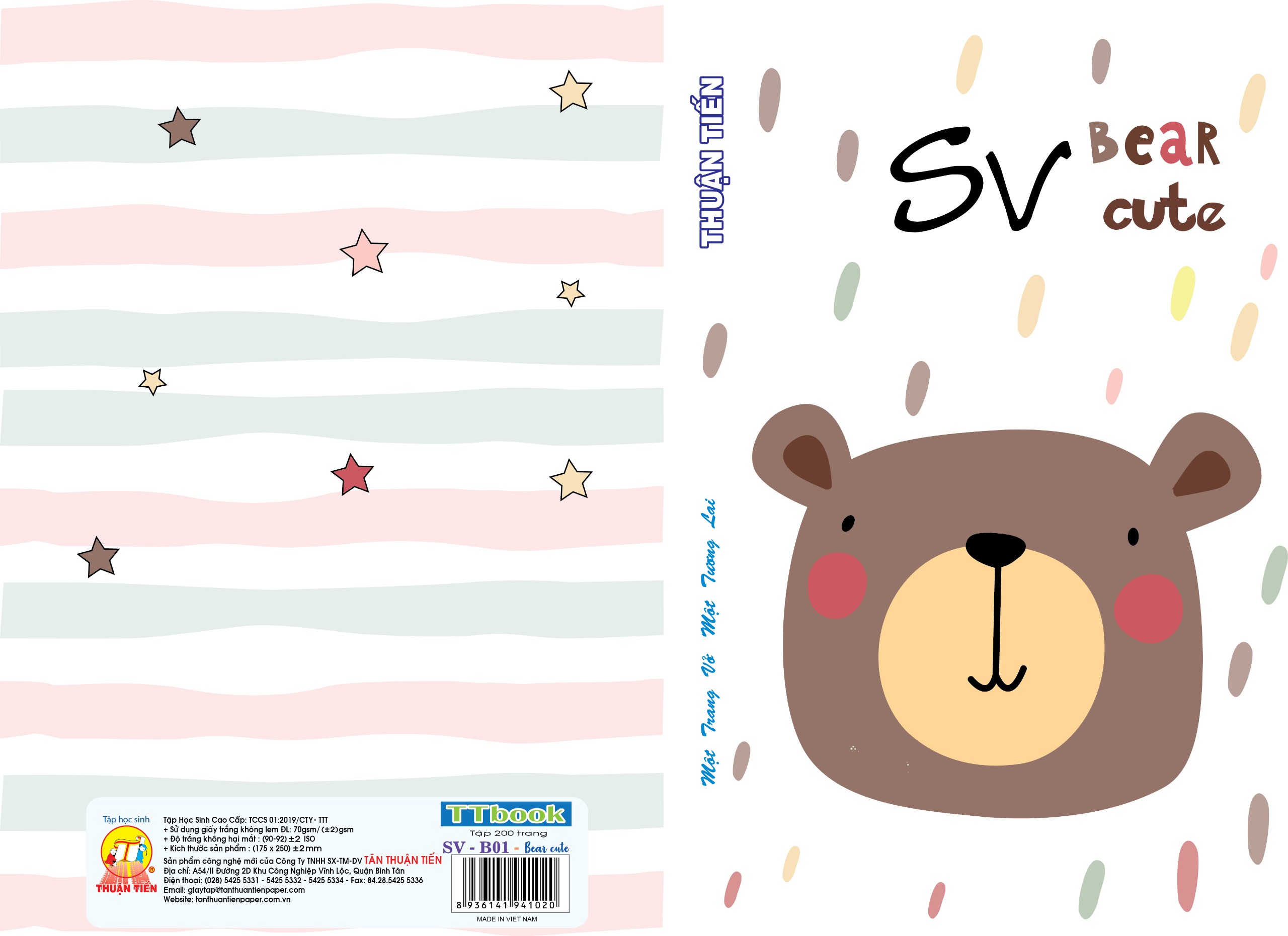 Tập sinh viên 200 trang Bear cute - kẻ ly ngang (lốc 5 quyển)