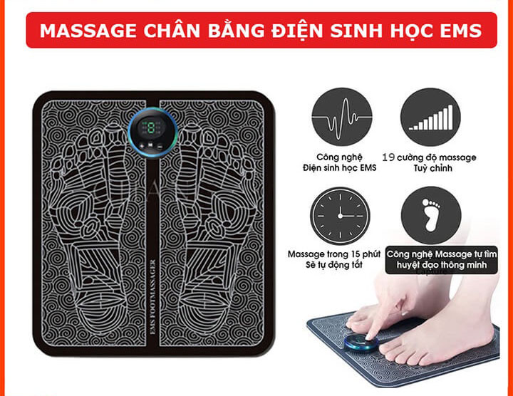 Thảm Massage Chân Xung Điện EMS Có Đèn Led Hiển Thị, 8 Chế Độ Mát Xa Châm Cứu Bàn Chân, Giúp Lưu Thông Khí Huyết