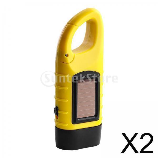 2Pcs Solar Rechargeable Hand Crank Flashlight Bright Work Lights LED Torch