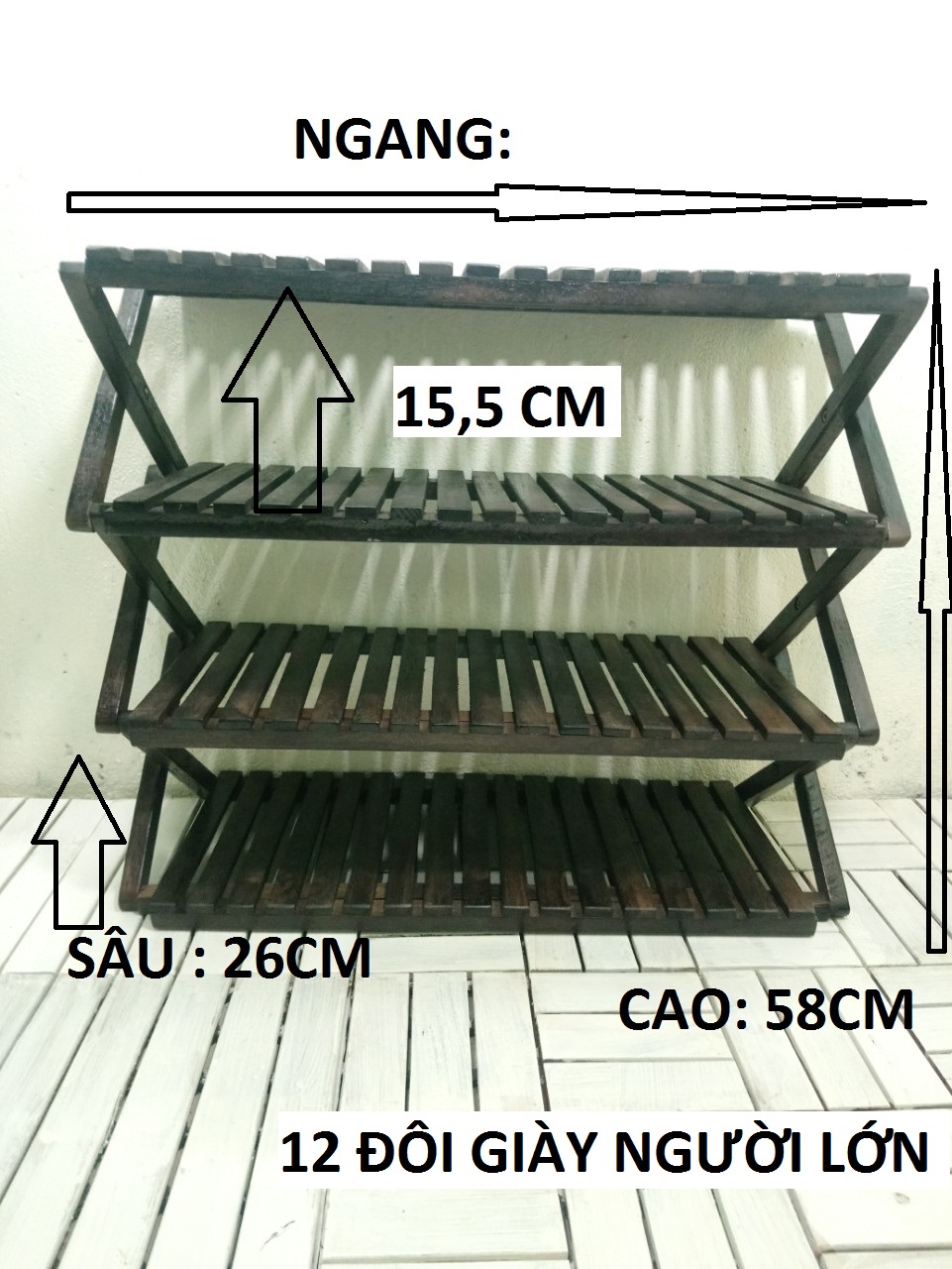 Kệ giày dép không cần lắp ráp,4 tầng,ngang 70, màu nâu đen.