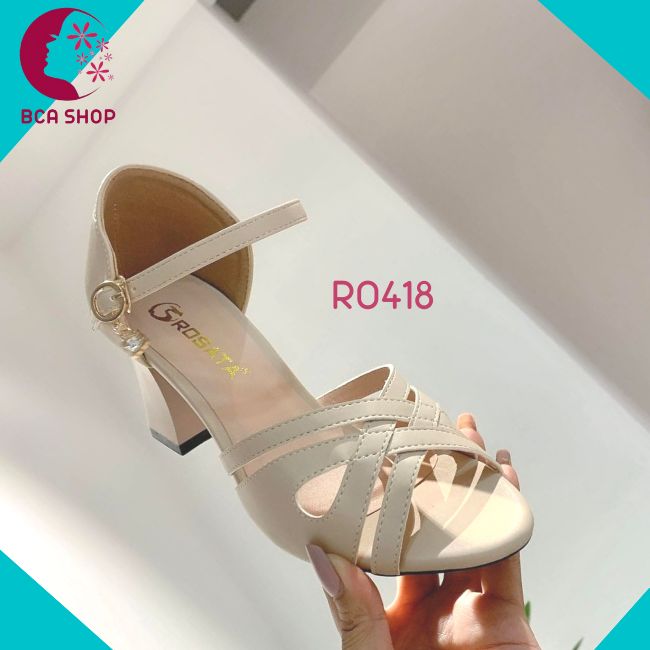Giày cao gót nữ 7p RO418 ROSATA tại BCASHOP hở mũi, kiểu SANDAL đan từ nhiều sợi nhỏ rất tôn dáng chân - màu kem