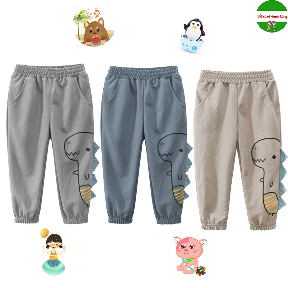 Quần Dài Bé Trai Cotton In Hình Khủng Long Dễ Thương