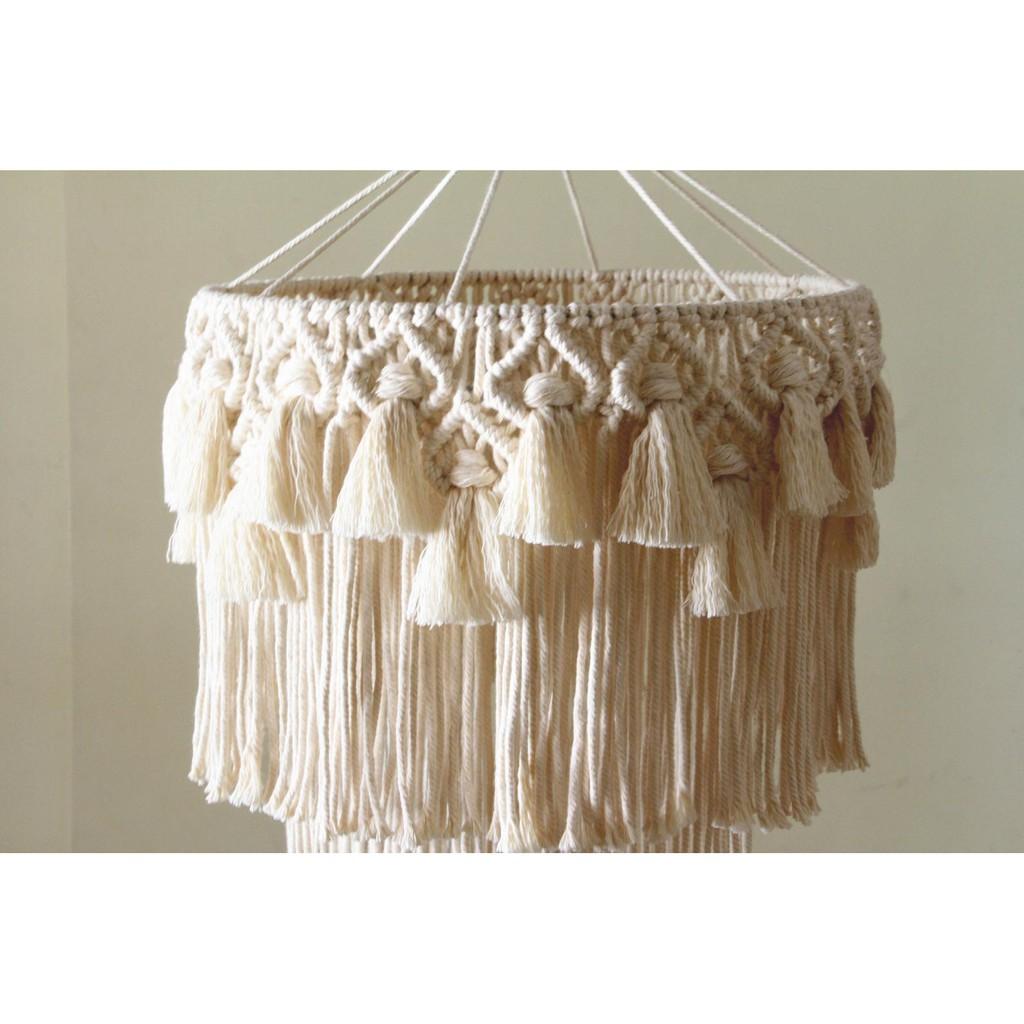 Đèn chùm gắn trần vintage trang trí macrame đường kính 30cm không kèm bóng E27 | Macrame Lamp