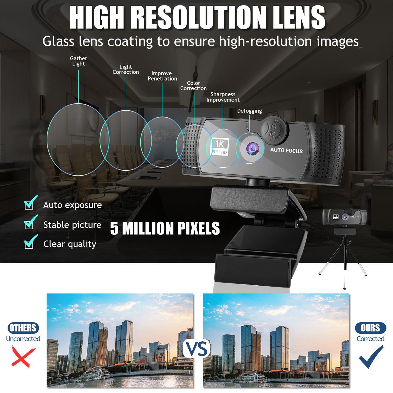 Webcam 1080p HD w/ Noise-Cancelling Microphone USB for Gaming PC Desktop