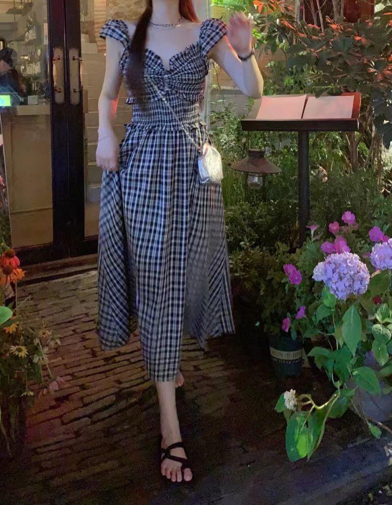 DIYIWEI Cao cấp Hepburn Wind Tea Break French Sleeves Sling Dress Trẻ em mùa hè thắt lưng váy dài màu đen 2023