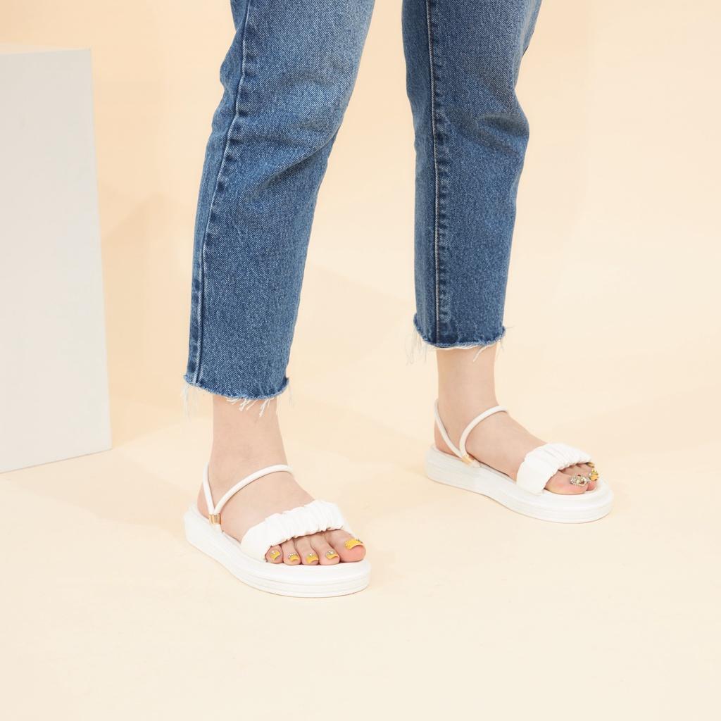 Giày Sandal Nữ MWC 2965 - Giày Sandal Quai Ngang Nhún 2 Trong 1 Đế Bằng Phối Quai Hậu Cao 3cm Siêu Hack Dáng