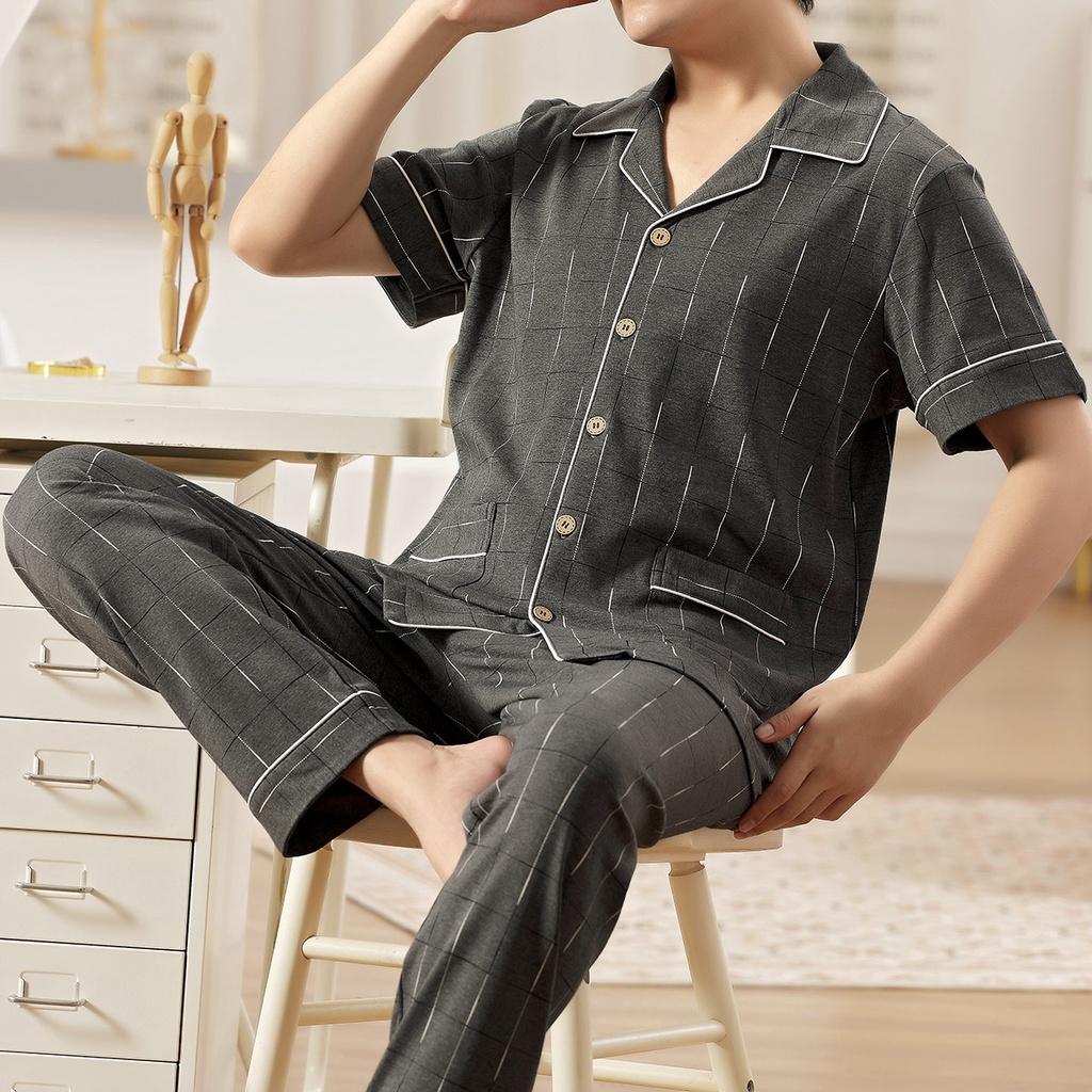1504-Bộ Pijama cộc tay nam cotton 100% thoáng mát, không kích ứng da, size L-3XL