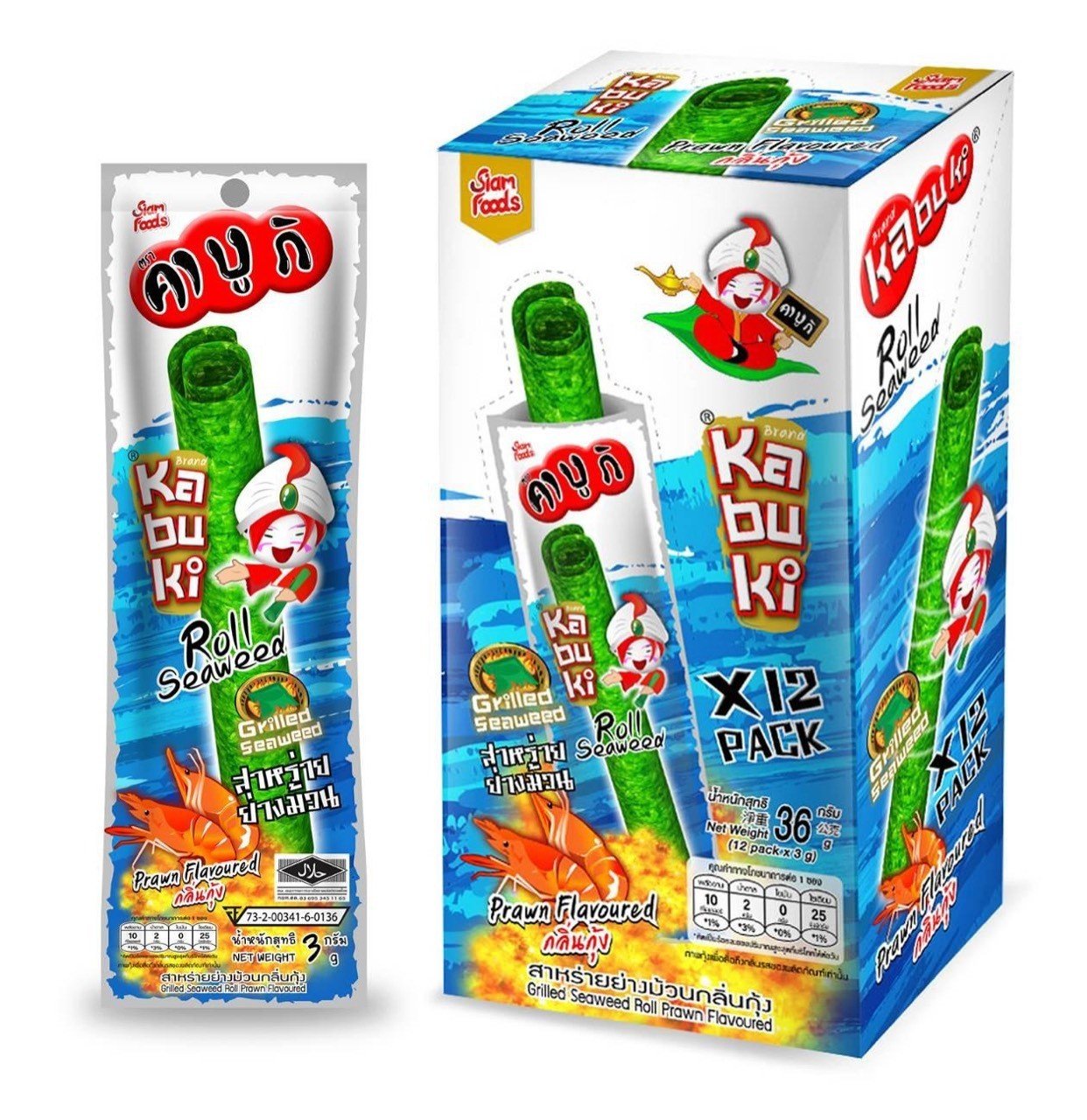 Snack rong biển cuộn Kabuki vị tôm 36g 