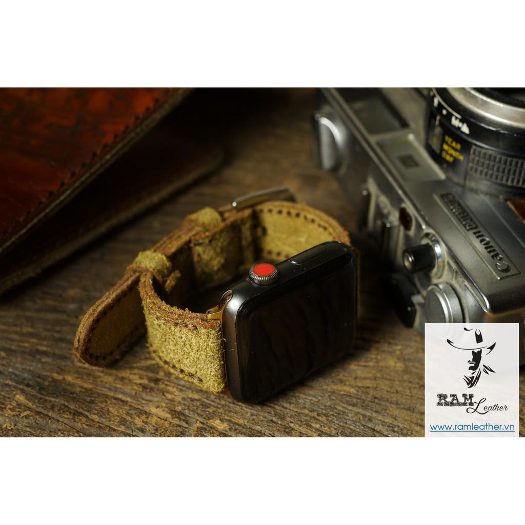 DÂY ĐỒNG HỒ DA BÒ LỘN NÂU XANH HANDMADE - DA BÒ THẬT - RAM CLASSIC 1960