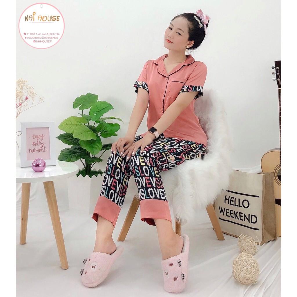 BỘ MẶC NHÀ PIZAMA LỤA NHIHOUSE71 QUẦN DÀI TAY NGẮN ÁO TRƠN PHỐI QUẦN HỌA TIẾT