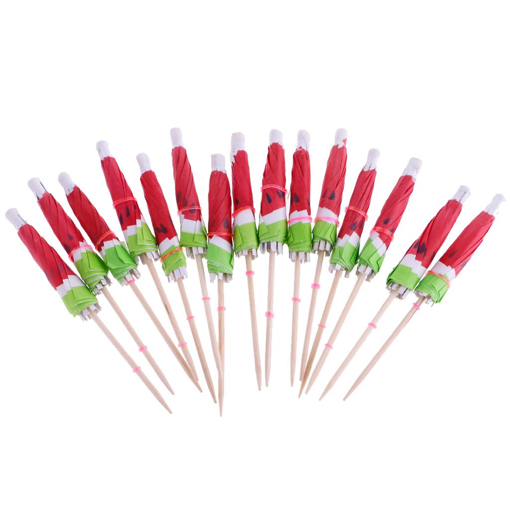 2x140 Pieces Hawaiian Watermelon Umbrella Cocktail Sticks Picks Party Supplies