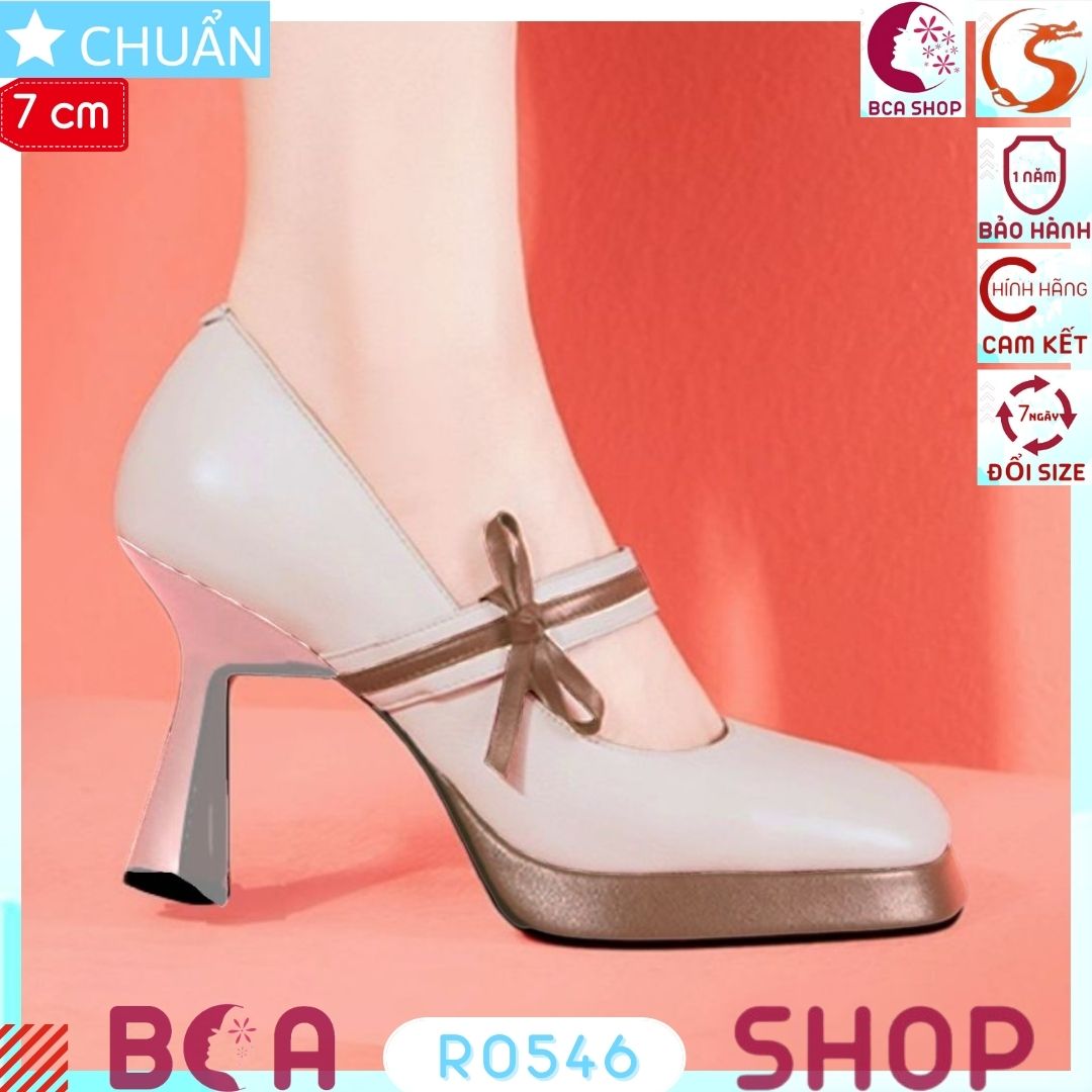 Giày cao gót nữ 7p RO546 ROSATA tại BCASHOP mũi vuông, đế đúp, quai ngang phối nơ sành điệu và thời trang, màu trắng