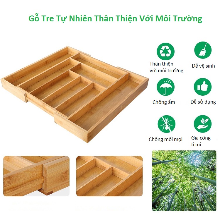 Khay đựng mỹ phẩm nhiều ngăn bằng gỗ cho hộc tủ, ngăn kéo