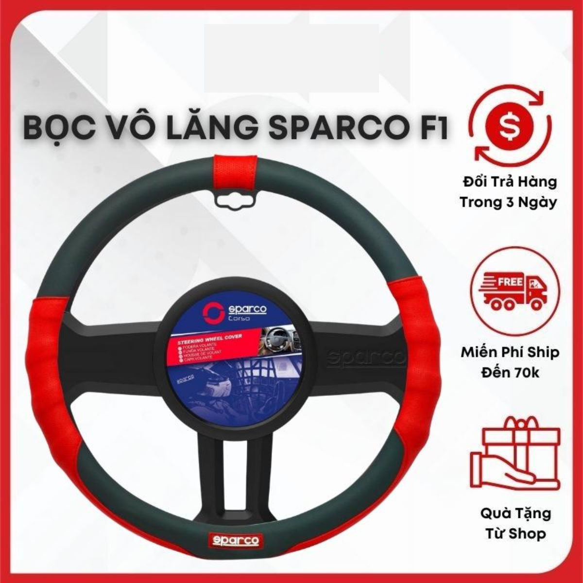 Bọc vô lăng ô tô xe hơi Sparco cao cấp đường kính 38cm phù hợp xe 4,5,7 chỗ bán tải