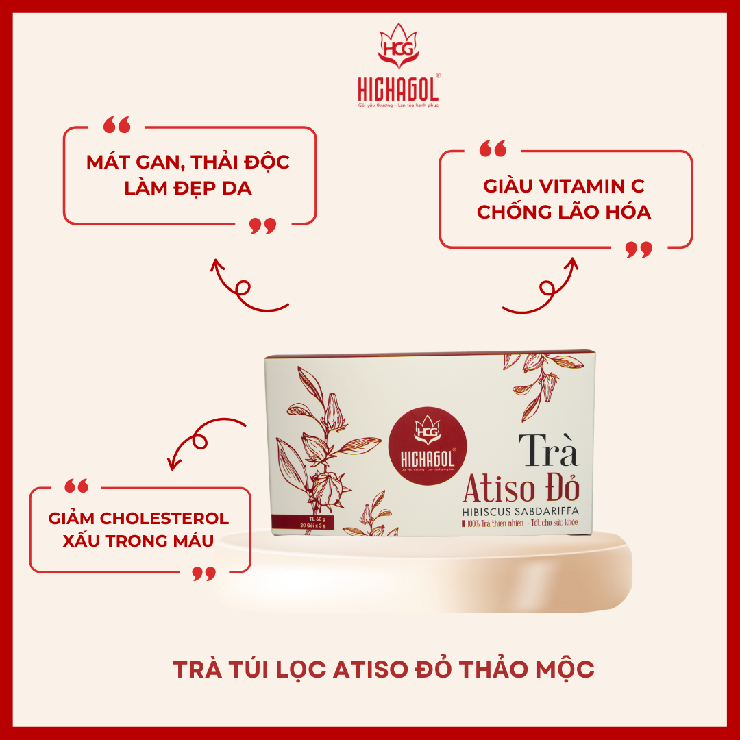 Trà túi lọc Atiso đỏ thảo mộc, hộp 20 gói. Hỗ trợ mát gan, ngủ ngon, bổ sung vitamin C....