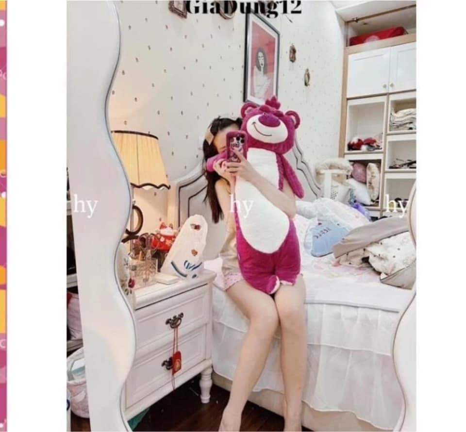 Gối ôm gấu dâu Lotso mẫu mới, gối ôm cho bé, gối ôm ngủ cao cấp hàng nhập khẩu size 70cm