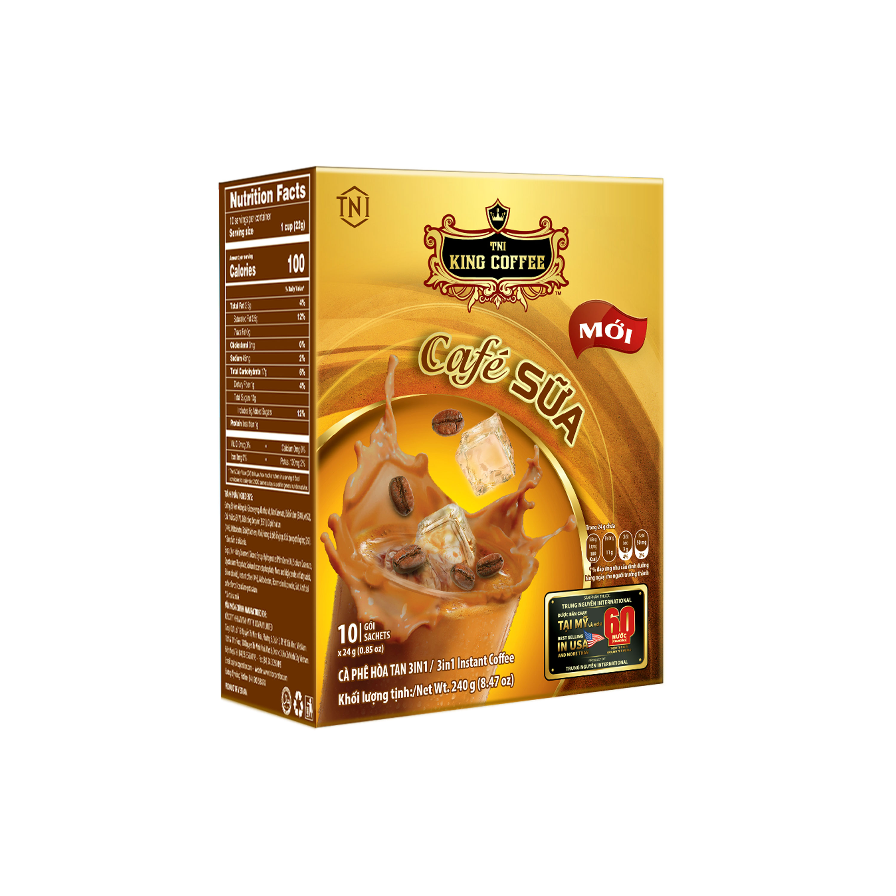 Cà Phê Sữa Hòa Tan 3IN1 KING COFFEE - Hộp 10 gói x 24g