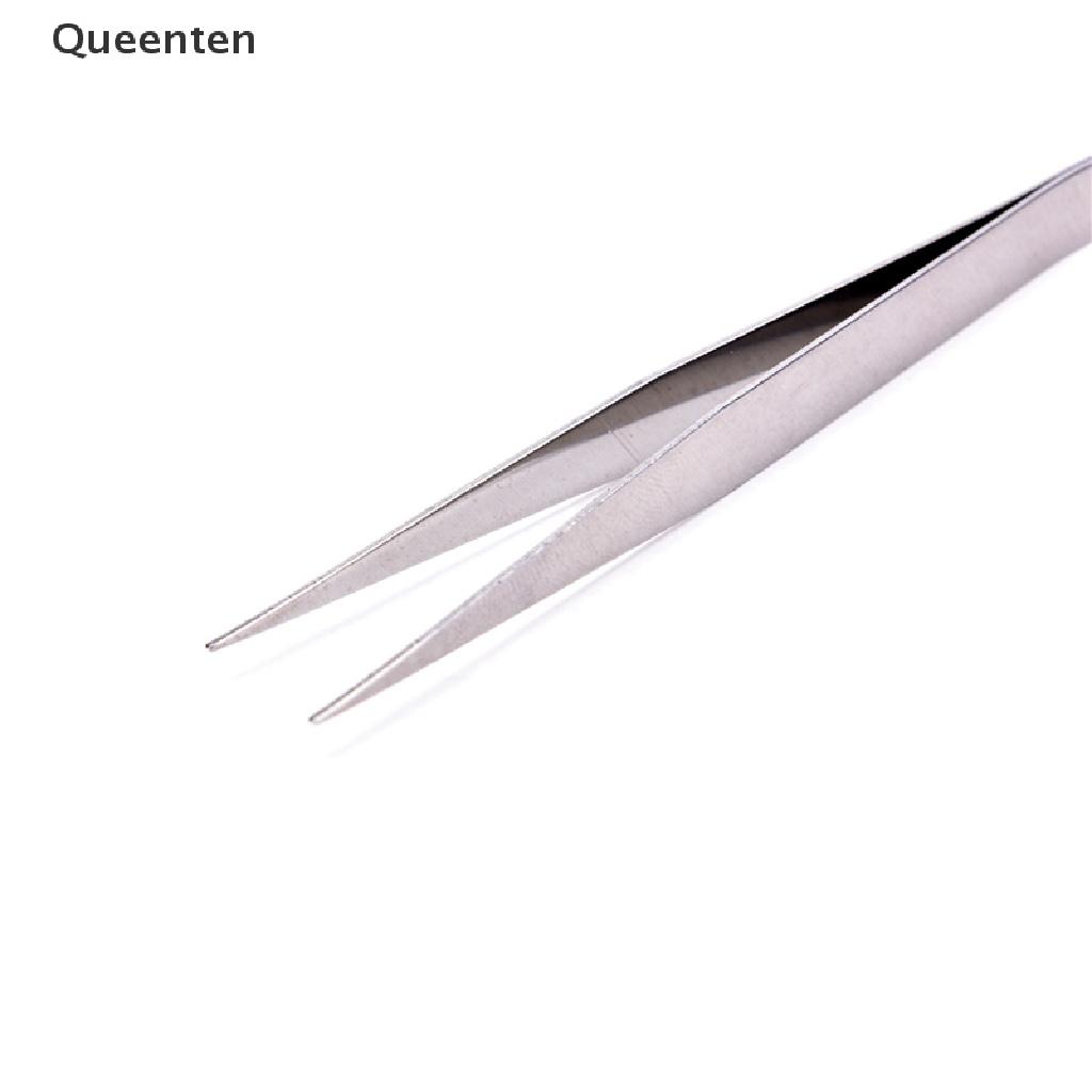 Queenten 2pcs Stainless Steel Straight Elbow Tweezers Patchwork Hook Pick-up Makeup Tools QT