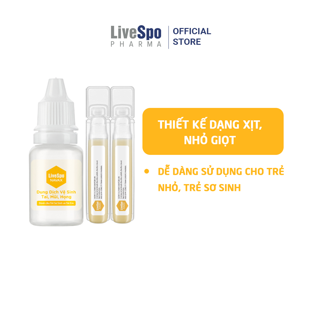 Nước muối sinh lý chứa bào tử lợi khuẩn LiveSpo Navax Kids - Dành cho trẻ sơ sinh và trẻ em 5 ống x 5ml