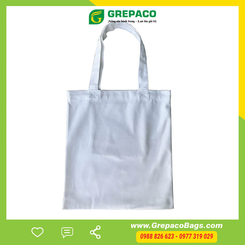 Túi Vải Bố Canvas Tote Trơn Grepaco Không In Màu Trắng Dạng Quai Xách Đeo Vai Có Ngăn Phụ Bên Trong Dùng Đi Học Dạy Vẻ Cho Sinh Viên Học Sinh
