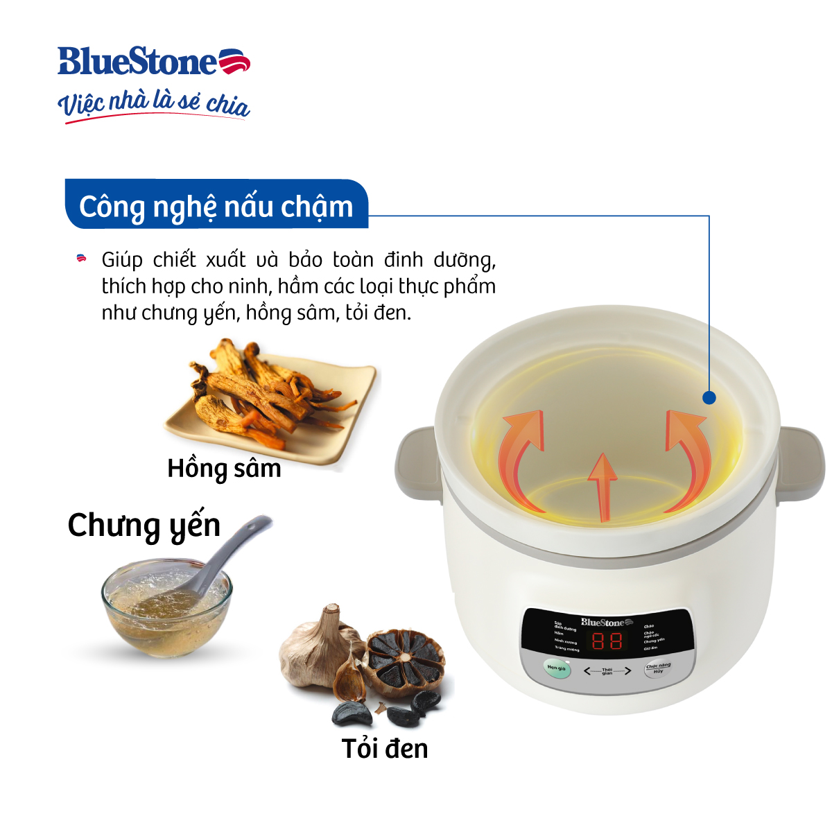 Nồi Nấu Chậm BlueStone SCB-6123 - 3 lít - 200W - Bảo hành 2 năm - Hàng chính hãng