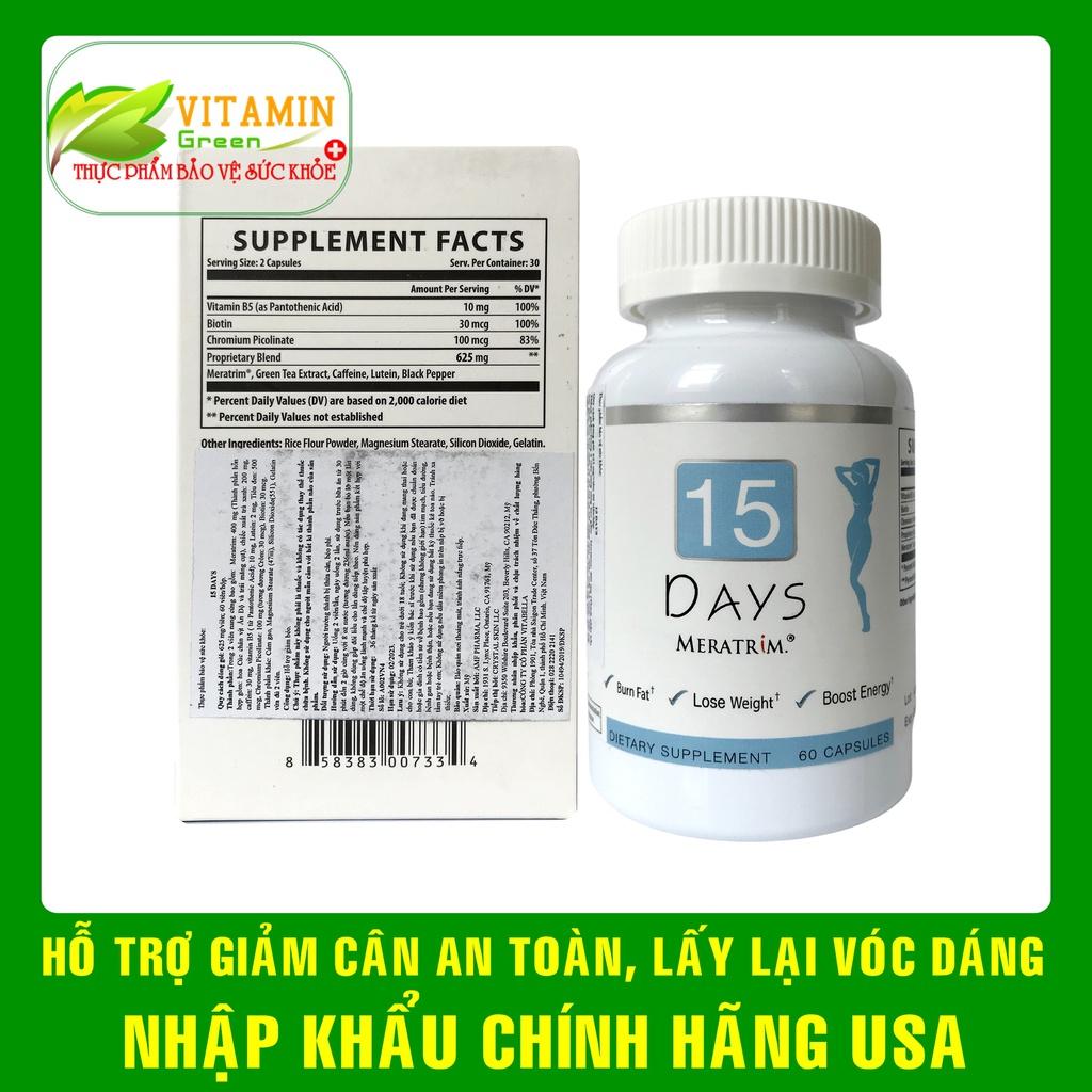 Viên uống giảm cân an toàn 15 Days Meratrim 60 viên hỗ trợ giảm béo từ thảo dược thiên nhiên | Nhập khẩu chính hãng Mỹ