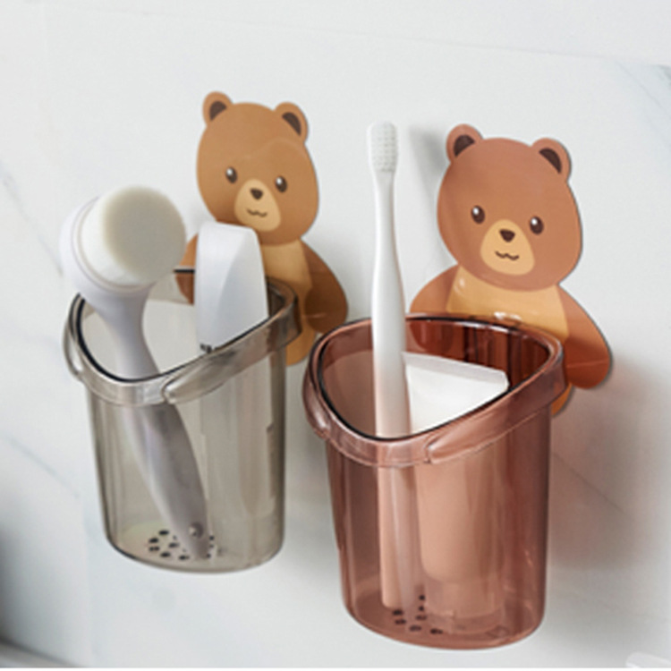 Ly Cốc Gấu Dán Tường Đựng Bàn Chải, Kem Đánh Răng, Đồ Dùng Cá Nhân Văn Phòng Siêu Chắc Có Lỗ Thoát Nước Tiện Lợi