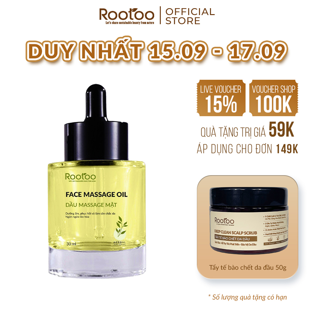 Dầu Massage Mặt Face Massage Oil Rootoo Thuần Tự Nhiên Giúp Nâng Cơ Săn Chắc Da, Dưỡng Ẩm Và Phục Hồi Da 30ml
