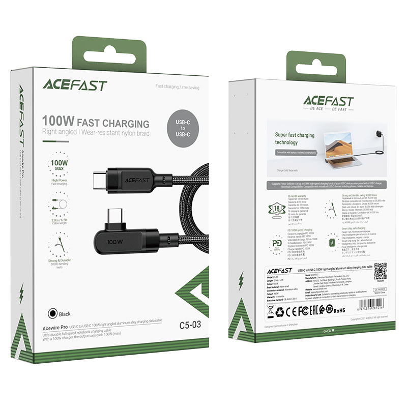 Cáp ACEFAST USB-C To USB-C 100W Dài 2m - C5-03 - Hàng Chính Hãng