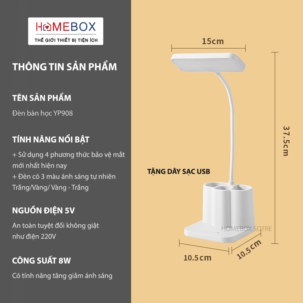 Đèn bàn học đọc sách tích điện bảo vệ mắt, Đèn học để bàn bóng LED cảm ứng 3 chế độ ánh sáng biến thiên thông minh hỗ trợ chống cận thị - Hàng chính hãng JYoohome