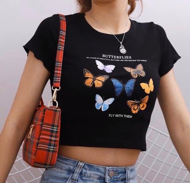 Áo croptop đàn bướm vintage